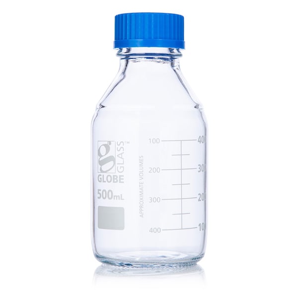 Globe Scientific Bottle, Media, Globe Glass, 500mL, GL45 Screw Cap, Dual Graduations, 10/Box 8100500 - main